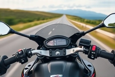 Rider's view of GSX-R125 handlebars and instrument cluster