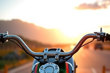 Harley-Davidson motorcycle ape hanger handlebars on scenic road