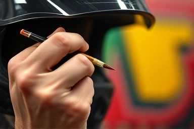 Artist painting intricate design on motorcycle helmet