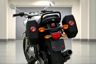 Honda Super Cub with sidebag bracket and attached sidebags
