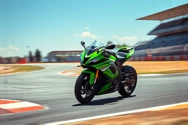 Kawasaki ZX-4RR cornering on a racetrack