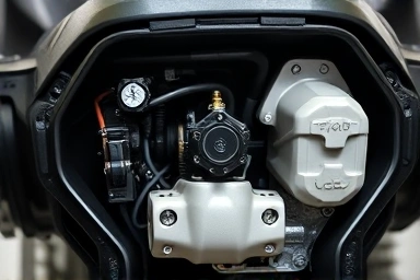 Detailed view of motorcycle airbag technology and its components.