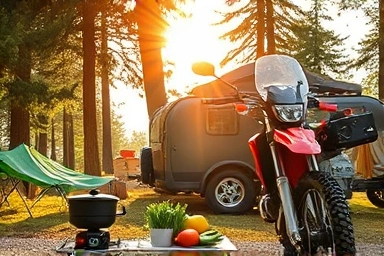 Motorcycle camping with simple, delicious food preparation.