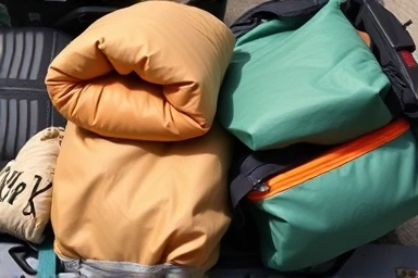 Compact and lightweight motorcycle camping gear essentials.