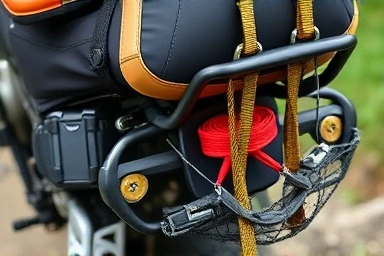 Secure motorcycle luggage strapping techniques.