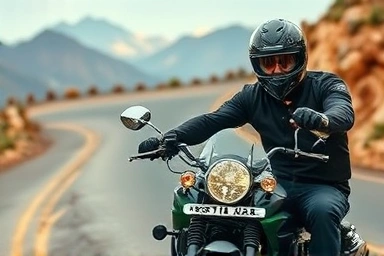 Motorcycle rider enjoying a scenic road trip.
