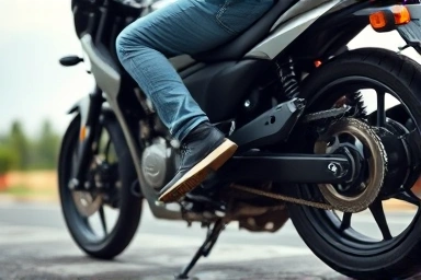 Rider's comfortable double-foot ground contact on a motorcycle.