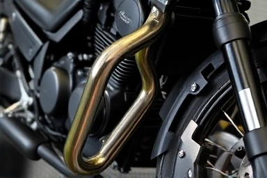 Motorcycle engine guard and frame slider closeup