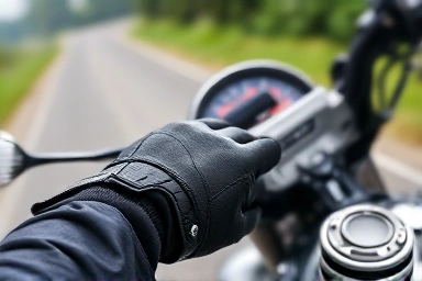 Rider's hand on motorcycle throttle, symbolizing freedom and control.