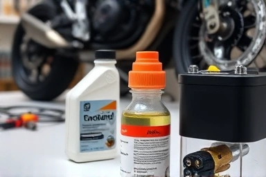 Motorcycle parts for essential pre-trip maintenance check.