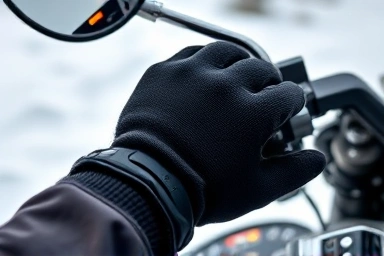 Close-up of heated motorcycle grips in cold weather.
