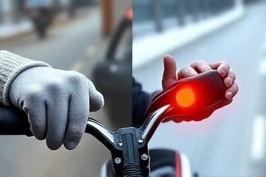 Contrast of cold vs warm motorcycle grips for rider comfort