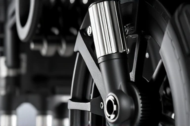 Close-up of lightweight motorcycle composite and alloy components