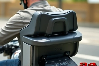 Motorcycle passenger backrest enhancing comfort and safety on a ride.