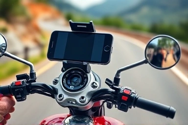 Secure motorcycle phone mount on handlebar, stable ride