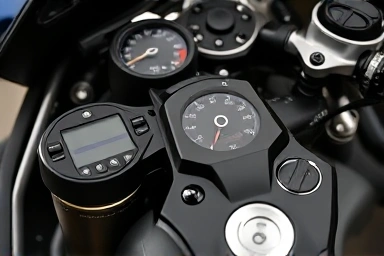 Close-up of advanced motorcycle engine and dashboard details