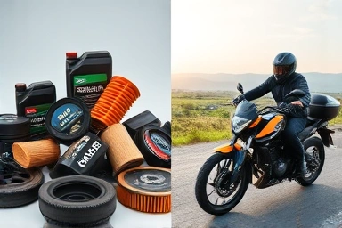 Motorcycle parts and a rider enjoying a safe ride