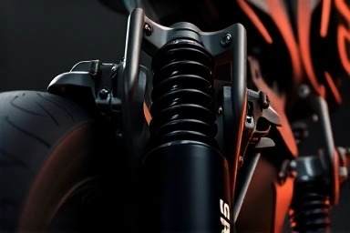 Motorcycle rear shock absorber detail, high performance suspension