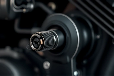 Motorcycle spark plug with smoke, symbolizing engine trouble.