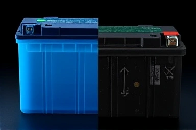 Comparison of healthy and discharged motorcycle batteries.