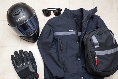 Essential gear for a motorcycle passenger.