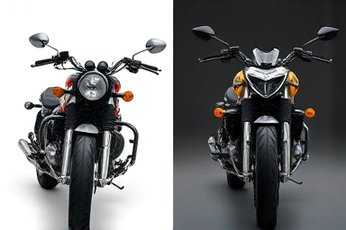 Contrast between unbalanced and harmoniously customized motorcycles.