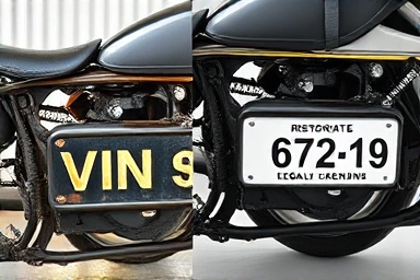 Contrast of damaged vs. restored motorcycle VIN
