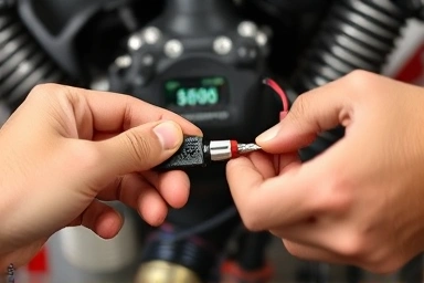 Mechanic working on motorcycle wiring, electrical repair