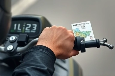 Preparation for international motorcycle rental: license and map.