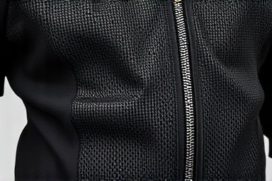 Close-up of motorcycle mesh jacket material and protective features