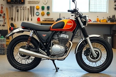 Customized Honda Super Cub caferacer motorcycle in workshop