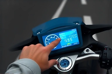 Rider interacting with holographic motorcycle display
