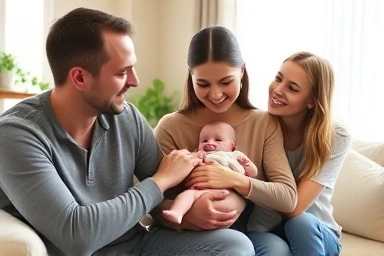 Happy family receiving parental support
