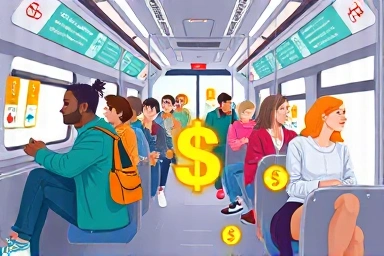 다양한 대중교통 이용 시민과 환급 혜택을 상징하는 일러스트