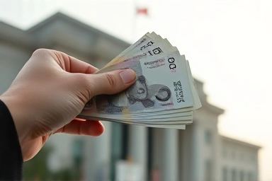 Korean Won bills held by a hand, hopeful lighting.