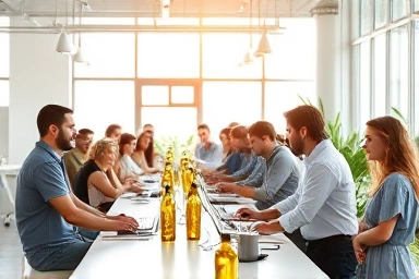 Young entrepreneurs collaborating in a modern co-working space.