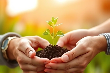 Hands nurturing a growing seedling, representing new business growth.