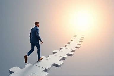 Person walking on a structured path towards a bright future.