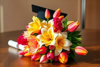 졸업식 꽃다발, 프리지아, 튤립, 축하