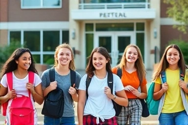 신학기를 맞은 고등학생들이 다양한 스타일의 백팩을 메고 등교하는 모습