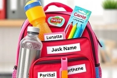 입학 준비물 네임스티커 부착 모습