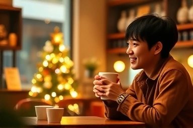 Cozy cafe date for a young couple in winter.