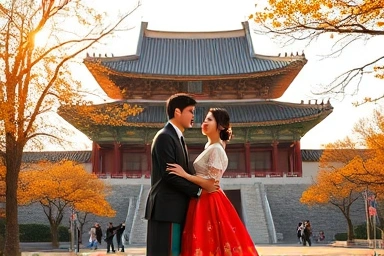 Couple in Hanbok at Gyeongbokgung Palace
