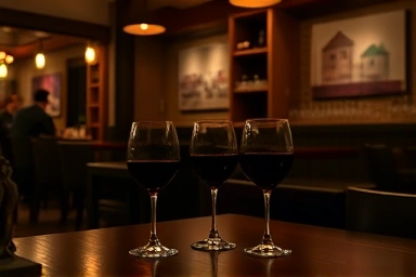 Cozy wine bar interior for a romantic date night.