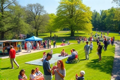 Joyful outdoor festival with diverse activities and happy people.