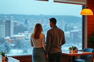 Couple enjoying a cozy winter date in Incheon.