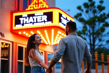 Couple enjoying a romantic musical theater date.