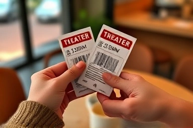 Couple holding musical theater tickets, planning a date.