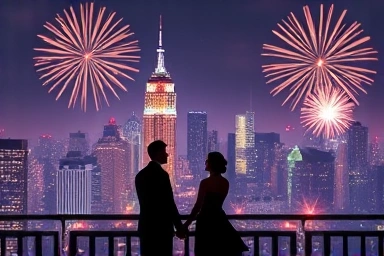 Couple watching fireworks on New Year's Eve