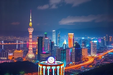 Dazzling Seoul skyline at night with festive year-end lights.